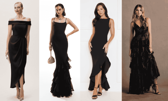 black wedding guest dress